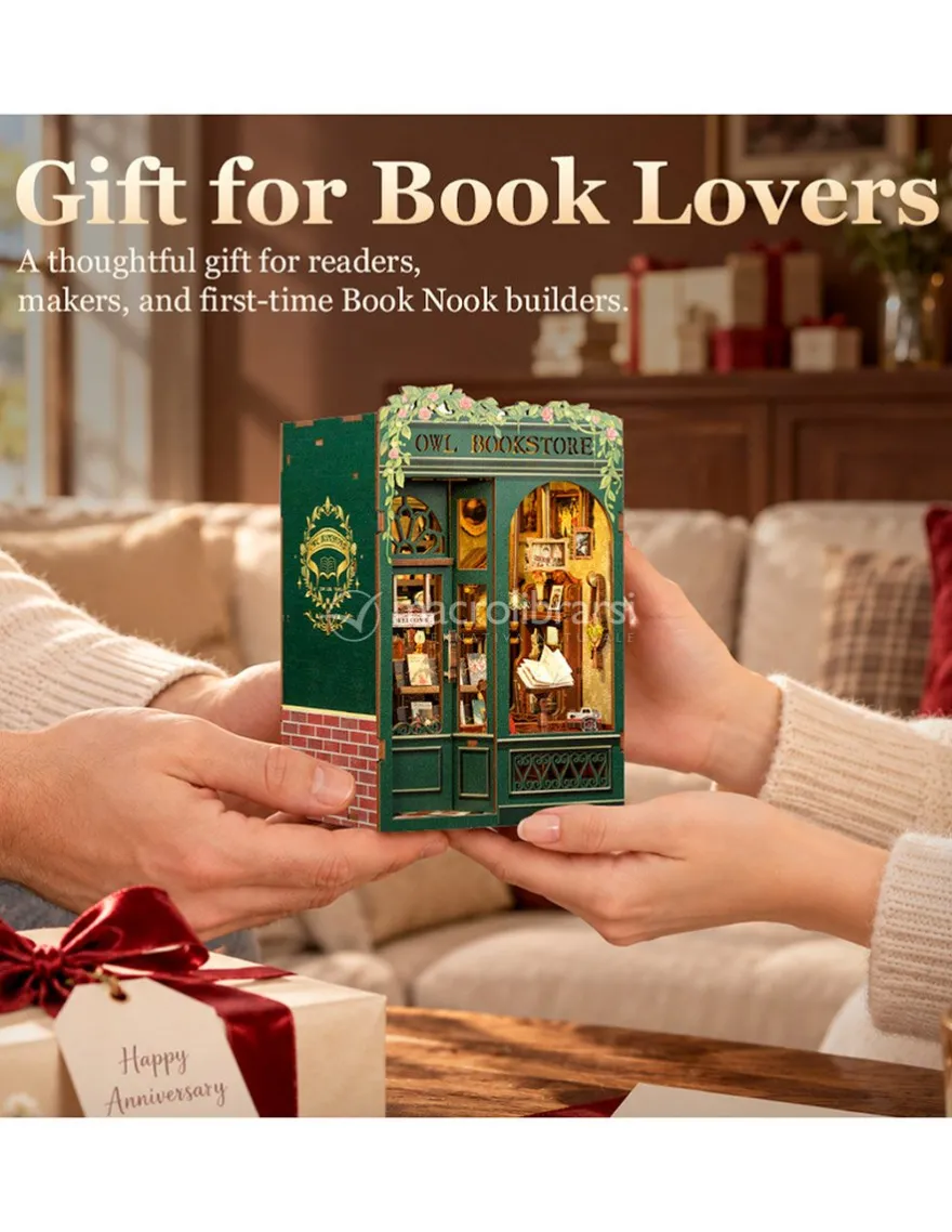 Puzzle in Legno 3D Book Nook Kit - Owl Bookstore