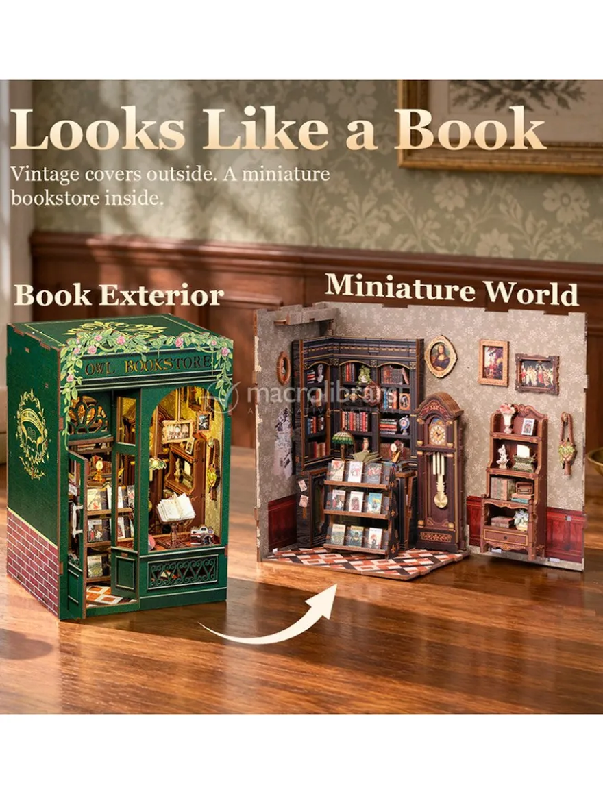Puzzle in Legno 3D Book Nook Kit - Owl Bookstore
