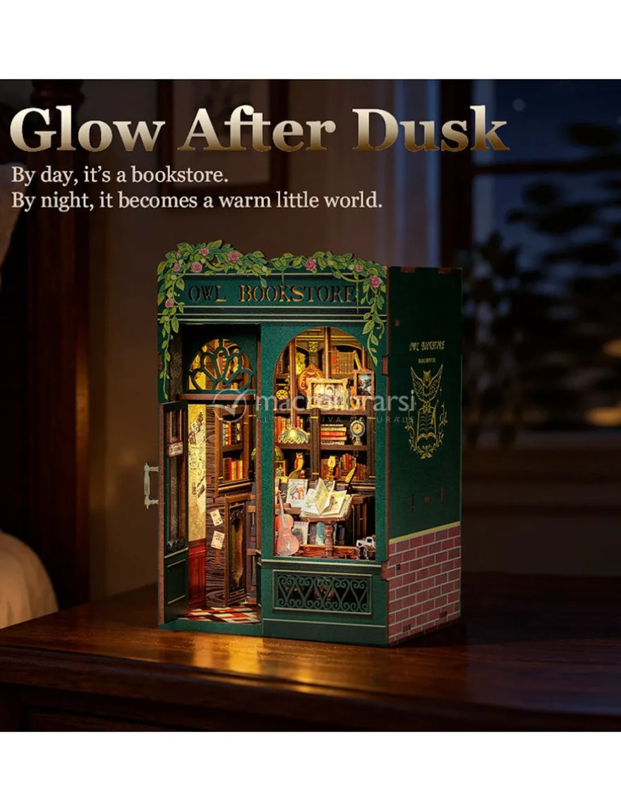 Puzzle in Legno 3D Book Nook Kit - Owl Bookstore