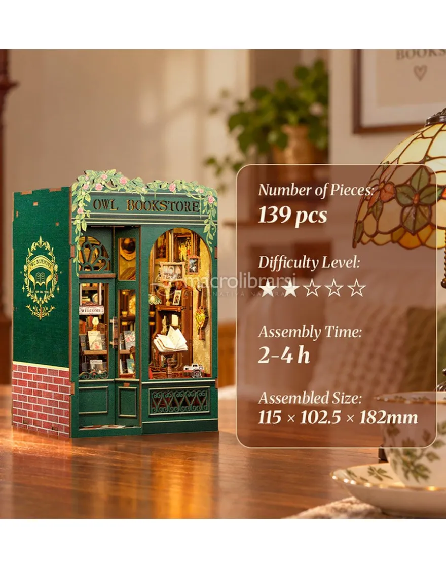 Puzzle in Legno 3D Book Nook Kit - Owl Bookstore