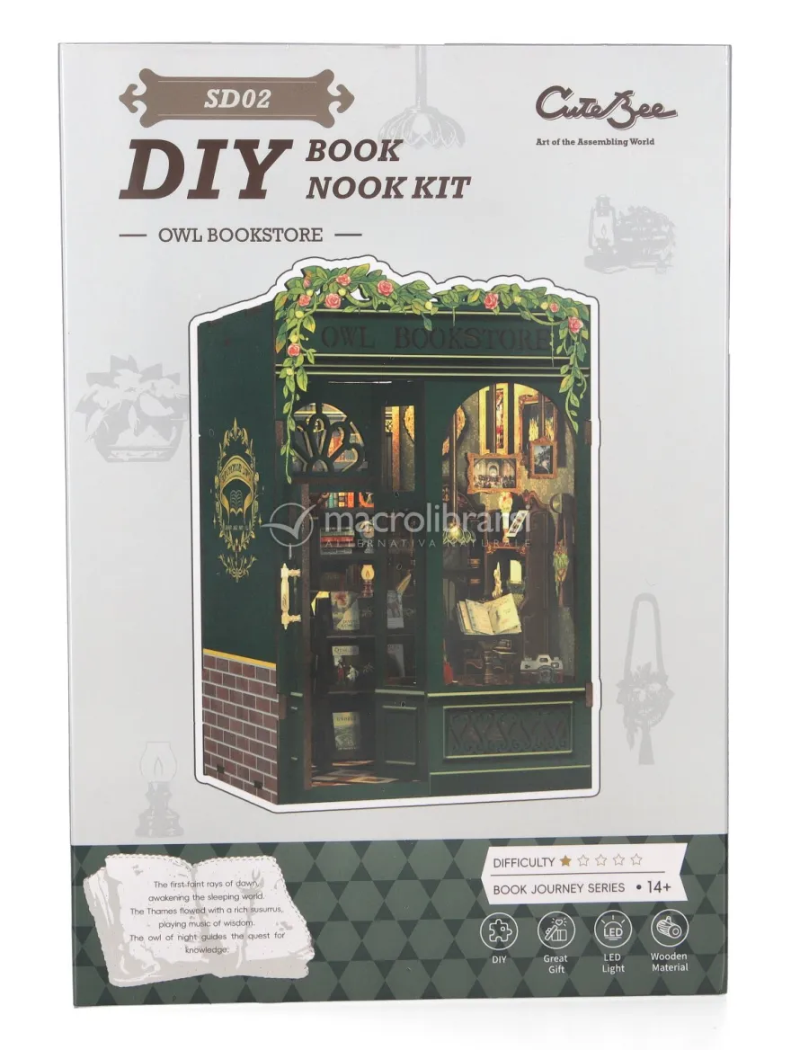 Puzzle in Legno 3D Book Nook Kit - Owl Bookstore