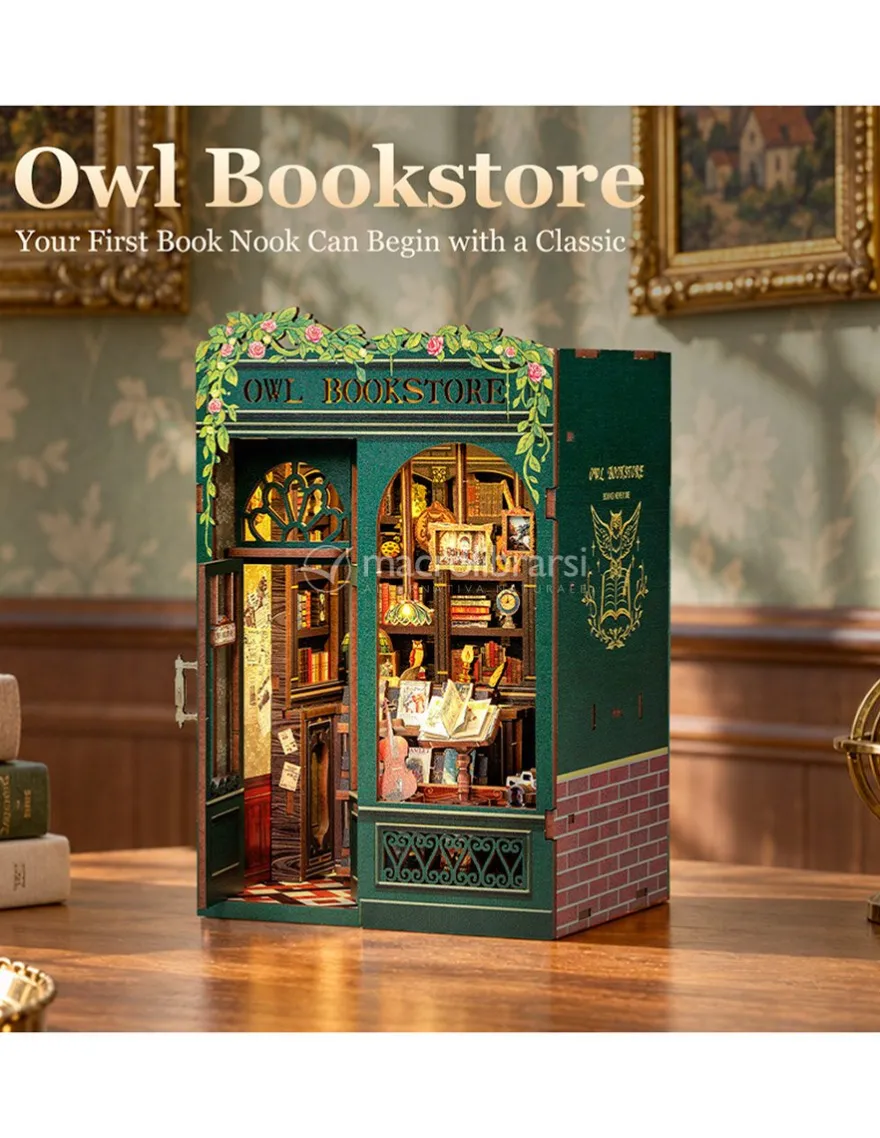 Puzzle in Legno 3D Book Nook Kit - Owl Bookstore