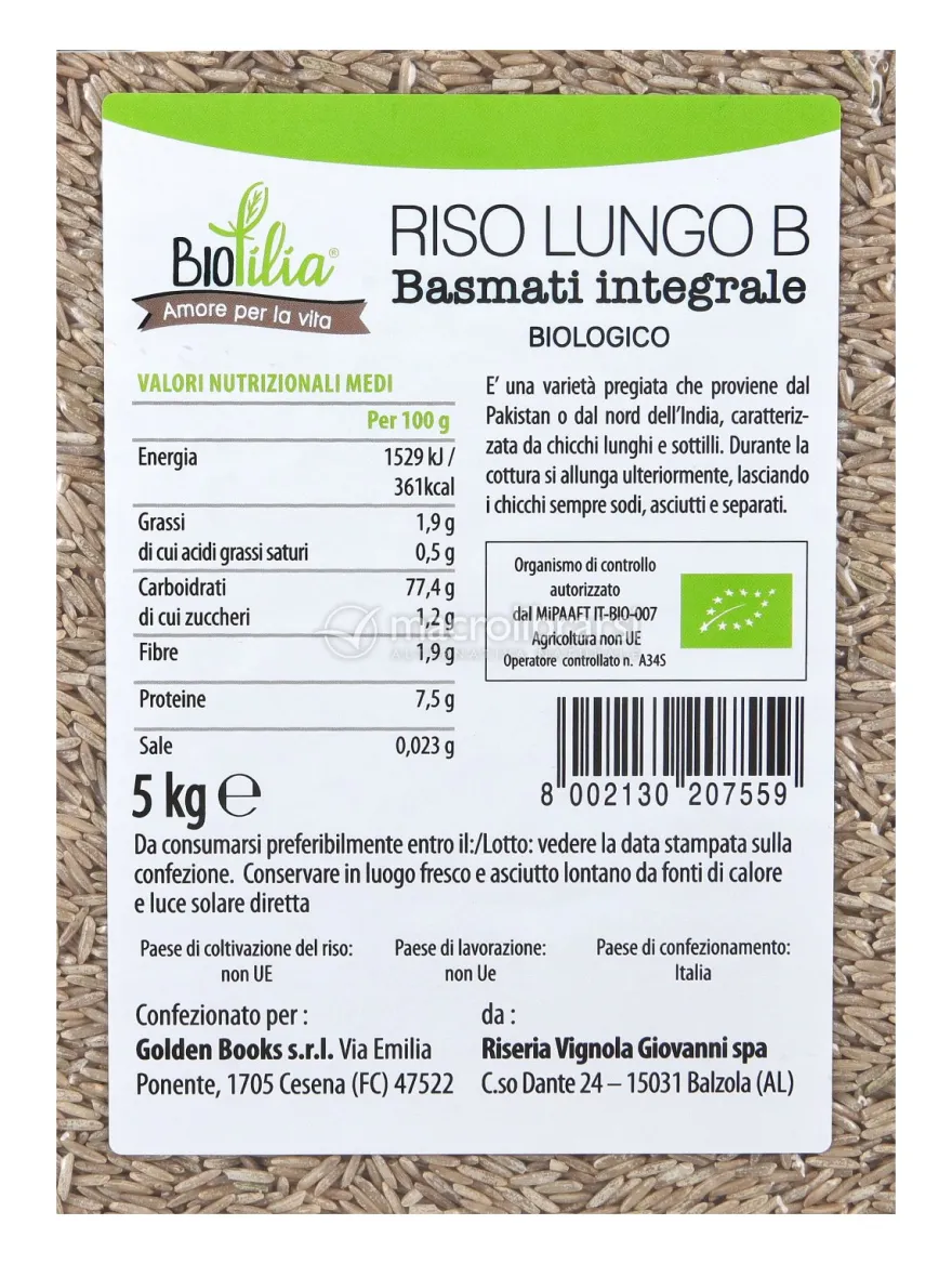Riso Lungo Basmati Integrale - 5kg