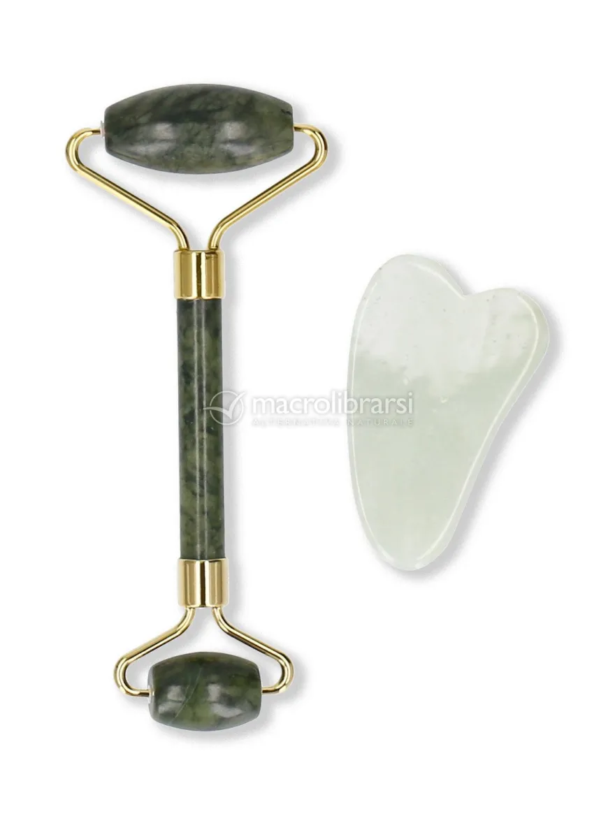 Rullo Massaggio con Pietra Gua-sha - Giada Verde - Essential Set