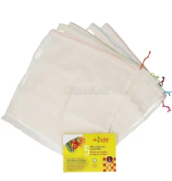 Sacchetti Frutta e Verdura Riutilizzabili in Cotone - Taglia L - 5 Sacchetti