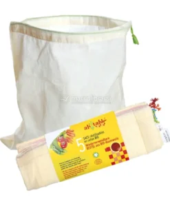 Sacchetti Frutta e Verdura Riutilizzabili in Cotone - Taglia L - 5 Sacchetti