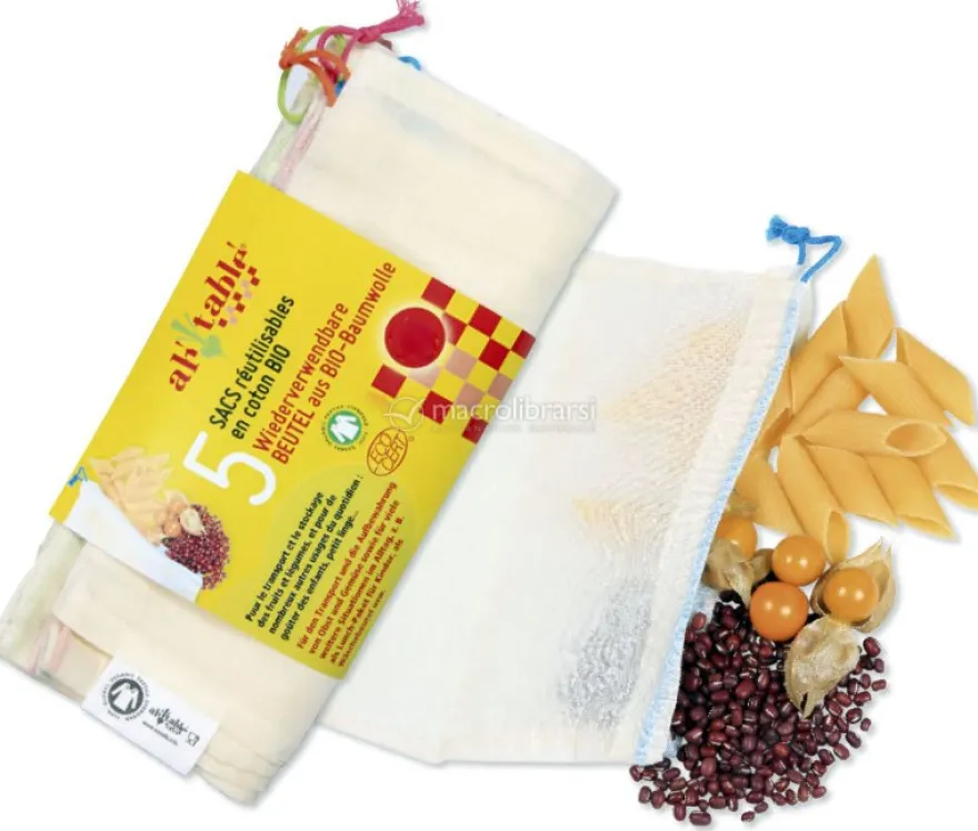 Sacchetti Frutta e Verdura Riutilizzabili in Cotone - Taglia L - 5 Sacchetti