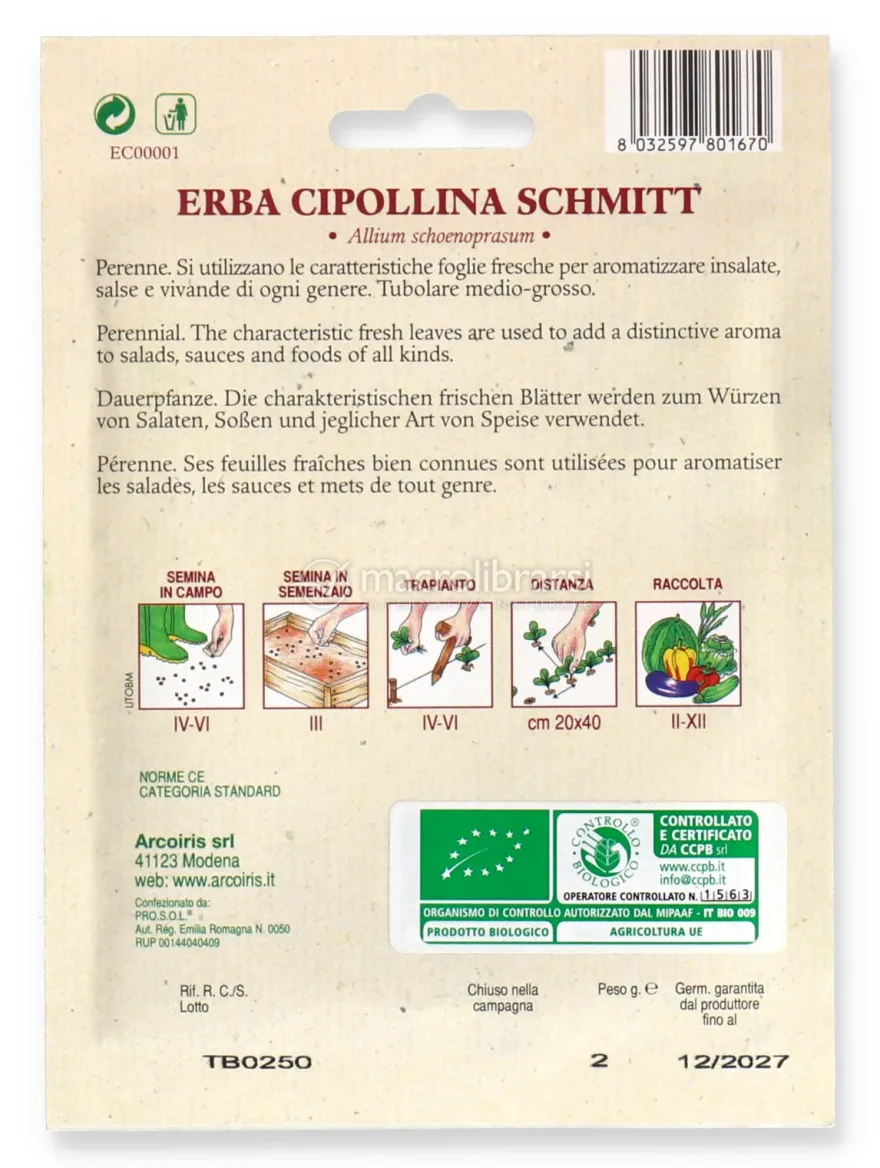 Semi biologici di Erba Cipollina Schmitt Bio
