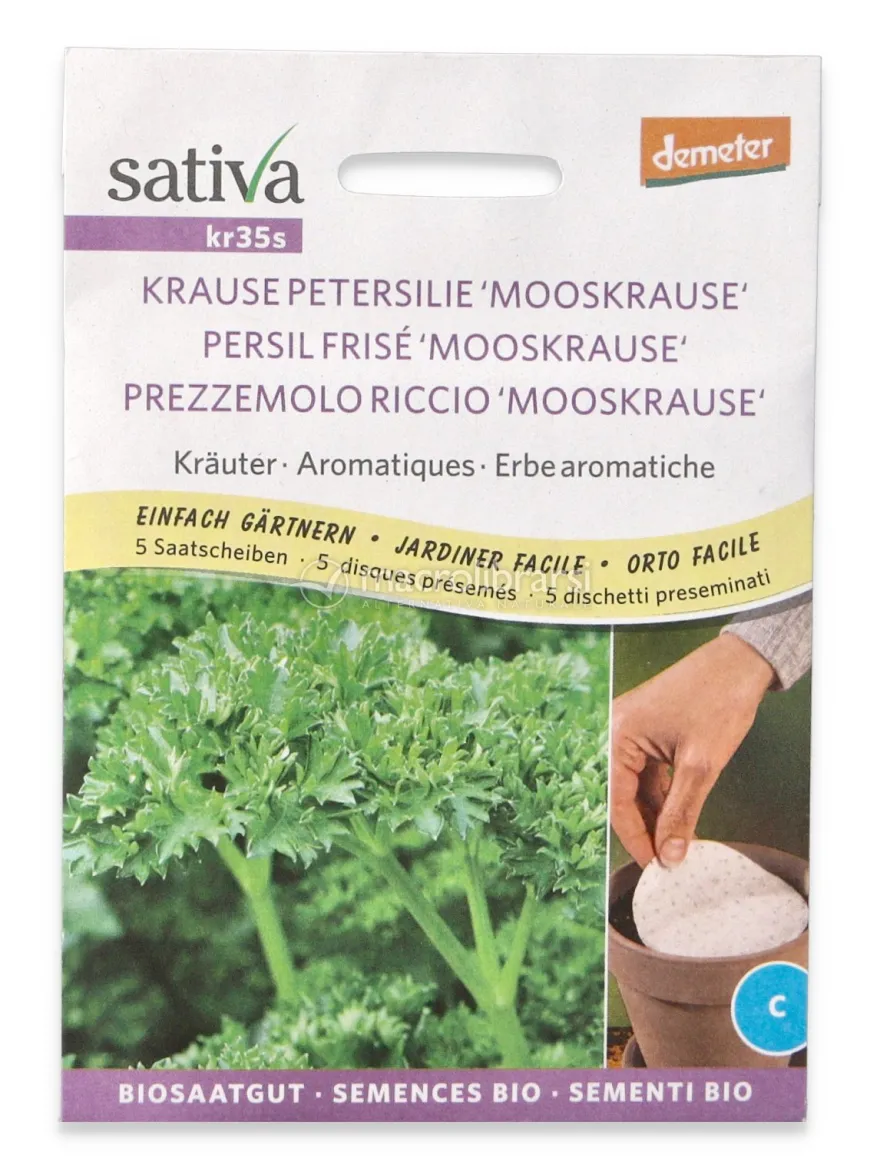 Semi di Erbe Aromatiche Bio - Prezzemolo Riccio Mooskrause - 5 Dischetti Preseminati