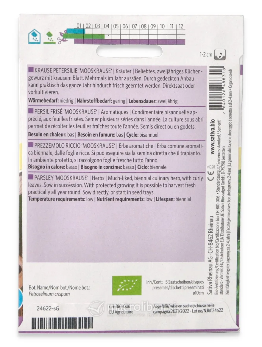Semi di Erbe Aromatiche Bio - Prezzemolo Riccio Mooskrause - 5 Dischetti Preseminati