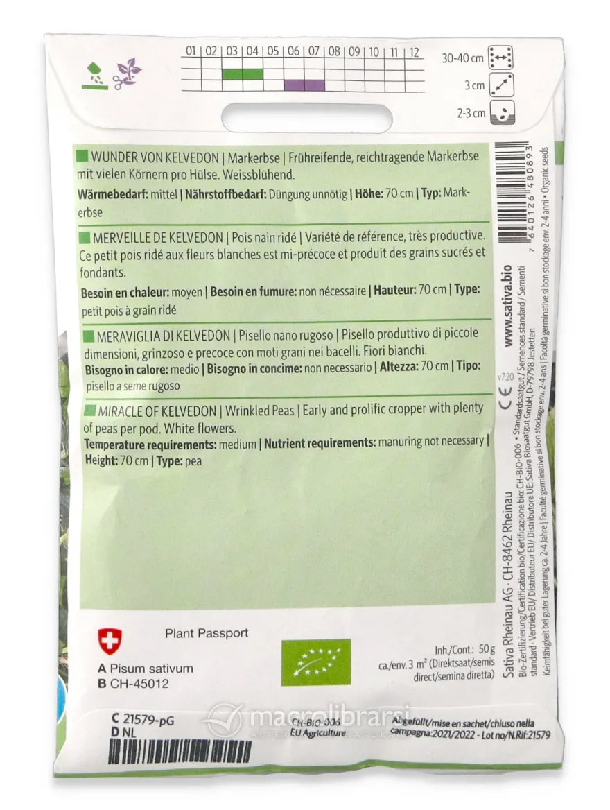 Semi di Pisello Nano Rugoso Bio - Meraviglia di Kelvedon