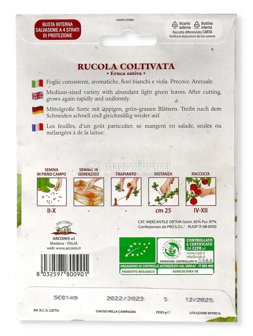 Semi di Rucola Coltivata Bio - 5 g