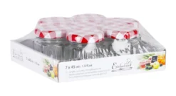 Set 7 Vasetti Esagonali da 45 ml - Coperchio Bianco Rosso