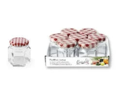 Set 7 Vasetti Esagonali da 45 ml - Coperchio Bianco Rosso