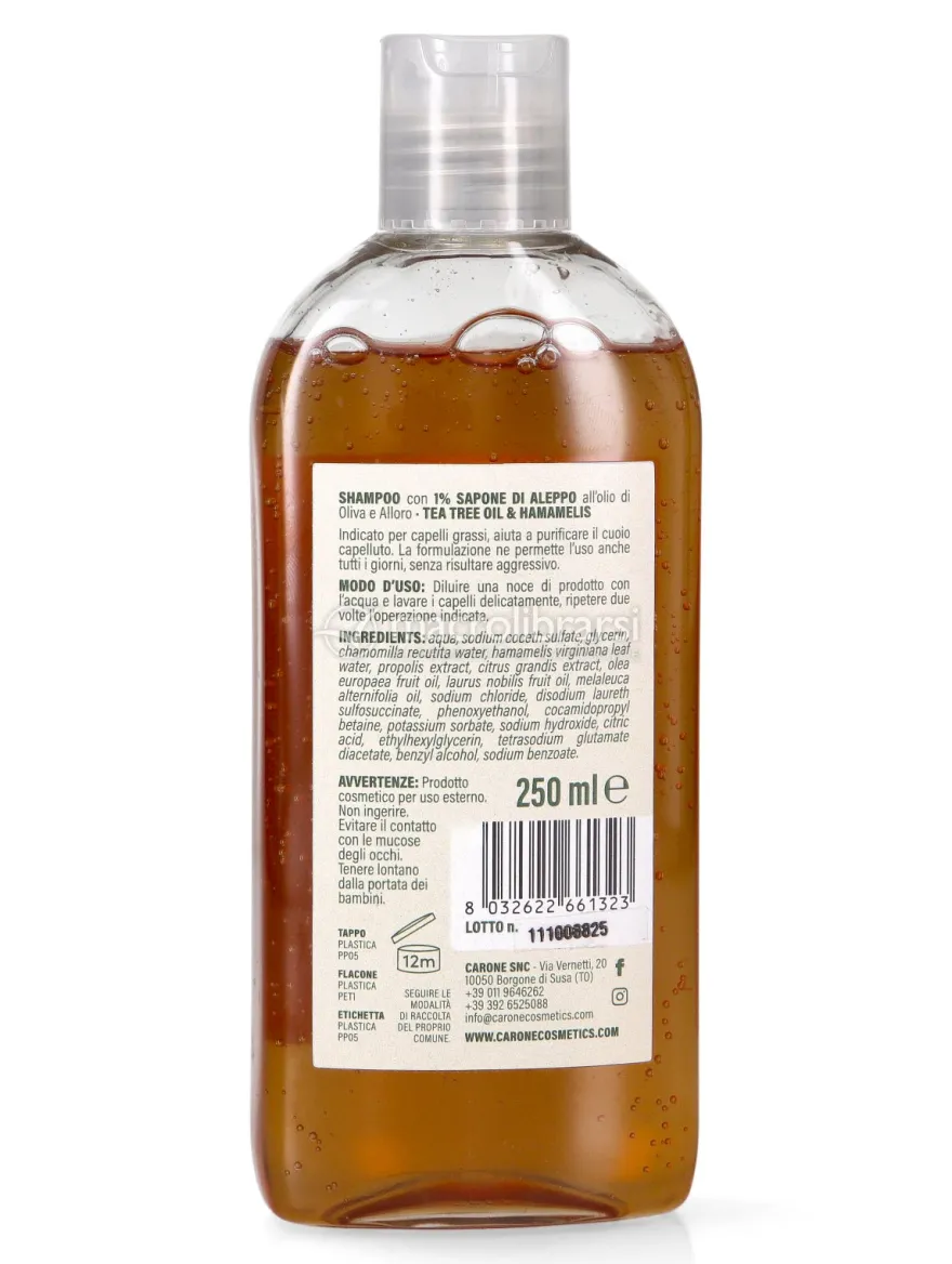 Shampoo con l'1% di Sapone di Aleppo - Capelli Grassi