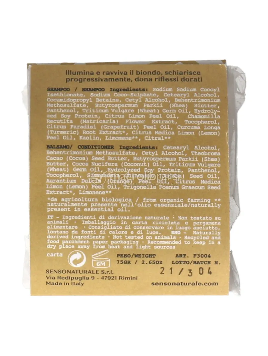 Shampoo e Balsamo Solido 2 in 1 Schiarente e Illuminante