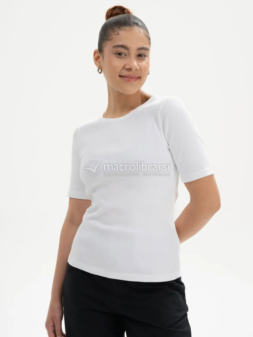 T-Shirt Donna Cannettata in Cotone Bio Jasleen Bianca - S