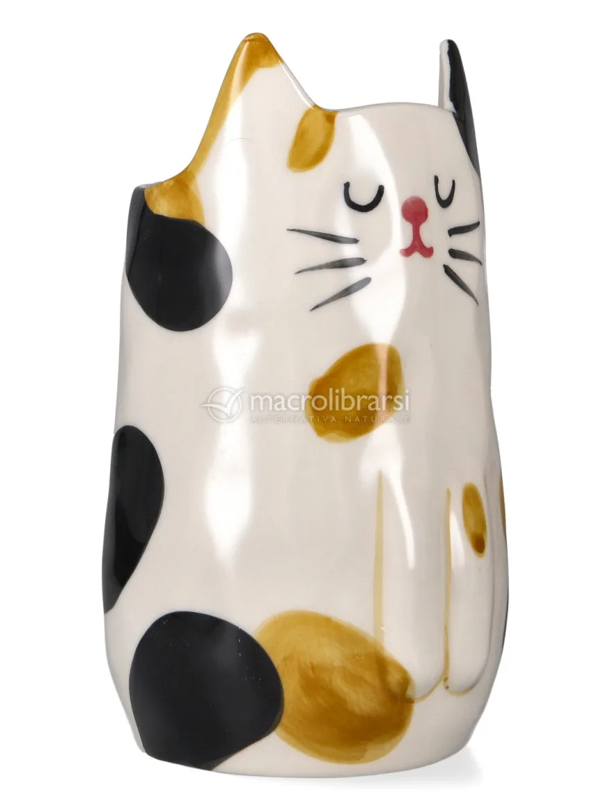 Vaso Gatto in Gres Dipinto a Mano - Macchiolino